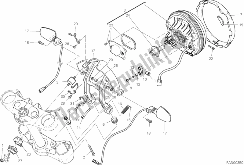 All parts for the Headlight of the Ducati Scrambler Flat Track Thailand 803 2020